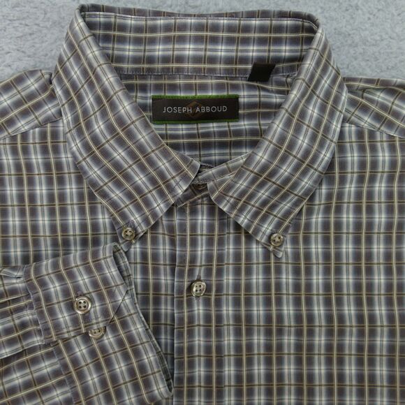 Joseph Abboud Button Up Shirt Mens Large Brown Beige Plaid Long Sleeve - Picture 1 of 16